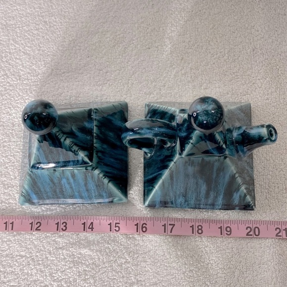 Handmade Blue Glaze Ceramic Pyramid Cream And Sugar Containers - Picture 3 of 11